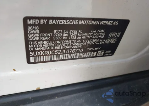 2018 BMW X5 xDrive35I z USA, uszkodzony, nr VIN 5UXKR0C52JL076310